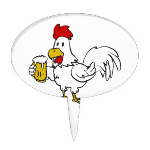 Rooster with mug beer   choose background color cake topper
