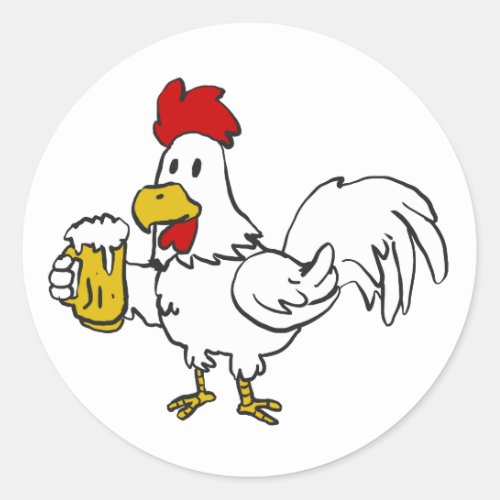 Rooster with mug beer  choose background color classic round sticker