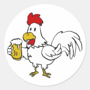 Rooster with mug beer choose background color classic round sticker