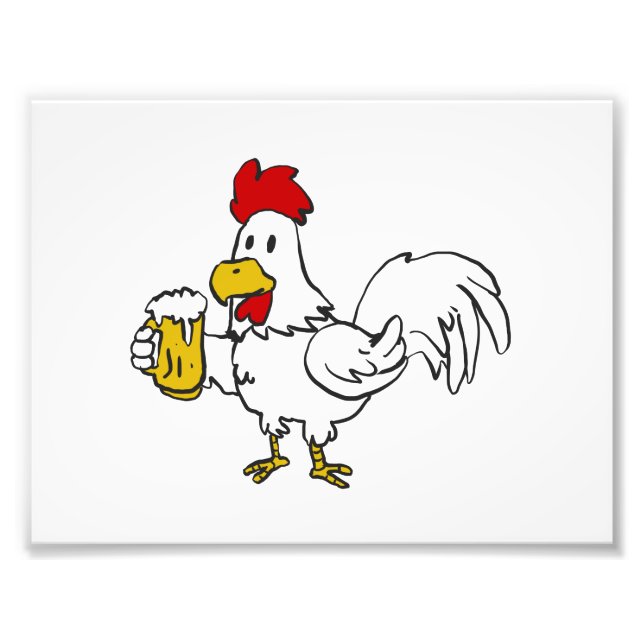 Rooster with mug beer | choose background color photo print (Front)