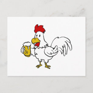 Rooster with mug beer   choose background color postcard