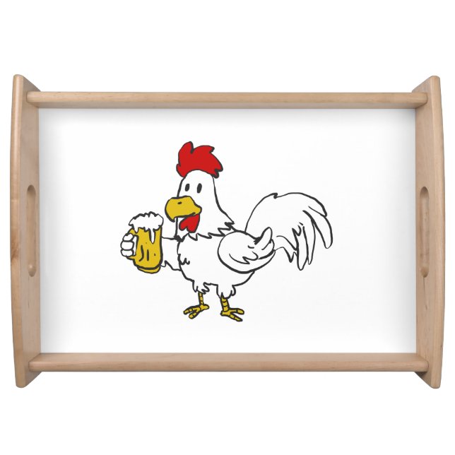 Rooster with mug beer | choose background color serving tray (Front)
