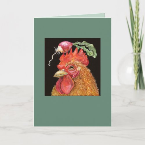 Rooster with radish hat card