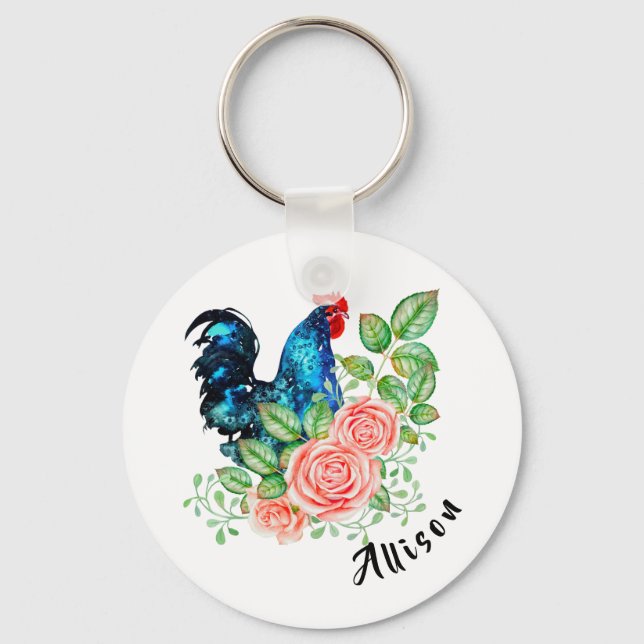 Rooster with Roses  Keychain (Front)