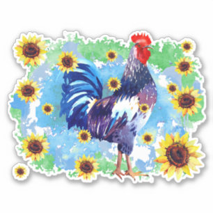 Rooster with Sunflowers Custom-Cut Vinyl Sticker