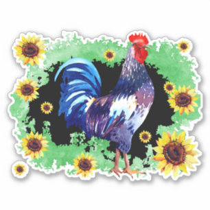 Rooster with Sunflowers Custom-Cut Vinyl Sticker