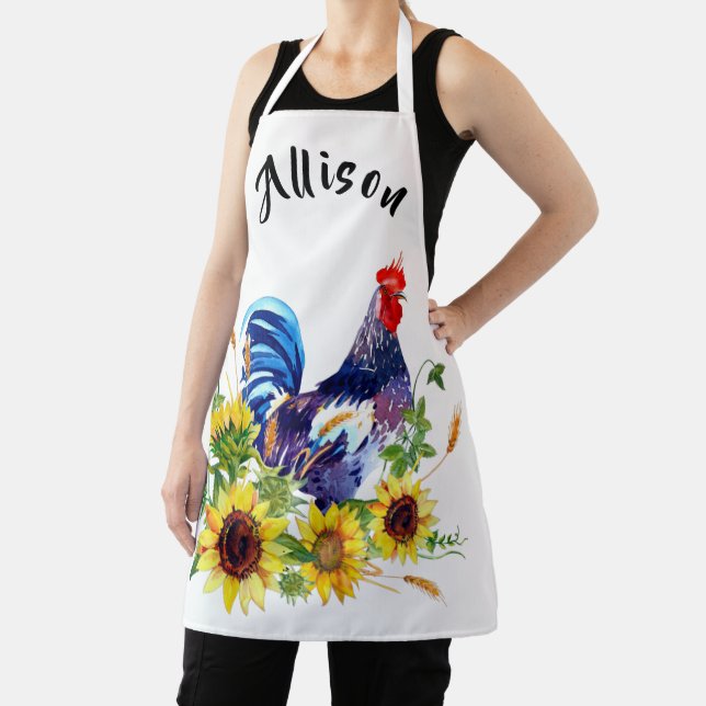Rooster with Sunflowers Personalized Apron (Insitu)