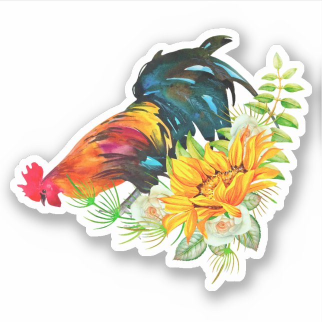 Rooster with Sunflowers Sticker (Front)