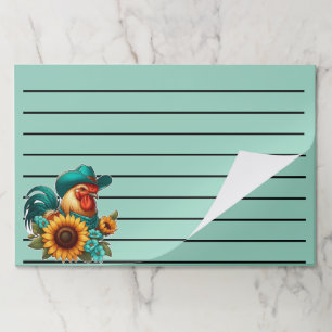 Rooster With Teal Hat and Sunflowers Paper Pad