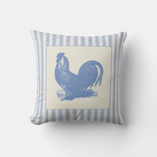 Rooster with Ticking Throw Pillow (Front)