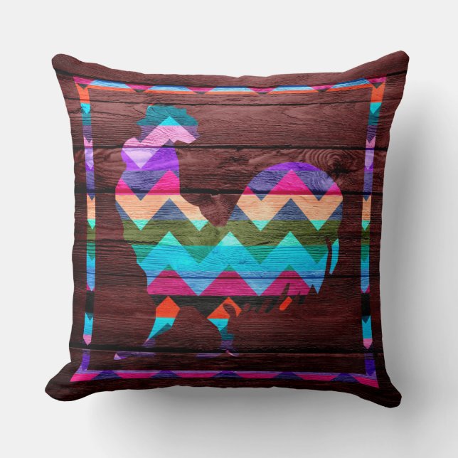 Rooster Wooden Throw Pillow (Front)