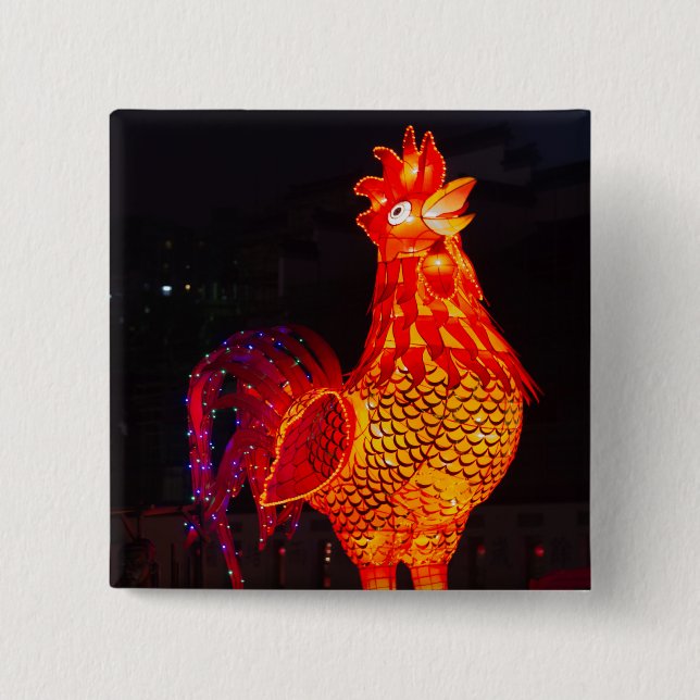 Rooster Zodiac Symbol Lantern Button (Front)
