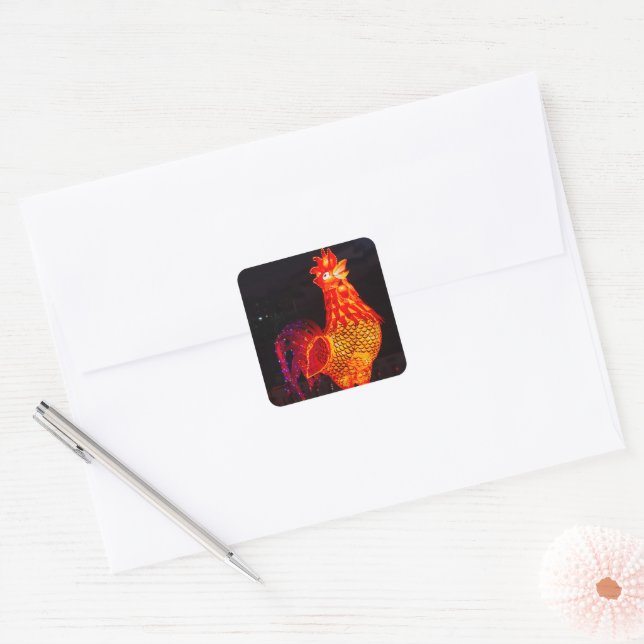 Rooster Zodiac Symbol Lantern Square Sticker (Envelope)