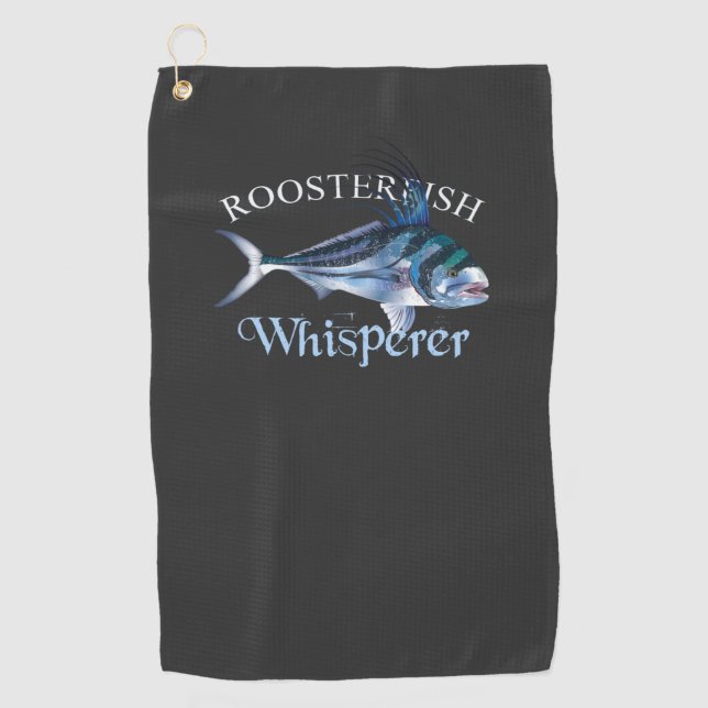 Roosterfish Whisperer Dark Colored Fishing Towel (Front)