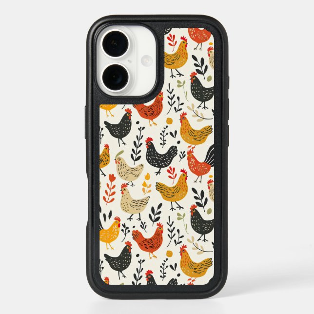 Roosters and Chickens Simple Illustration Print Otterbox iPhone Case (Back)