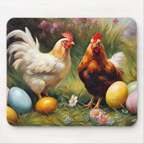 Roosters And Easter Eggs Mouse Pad