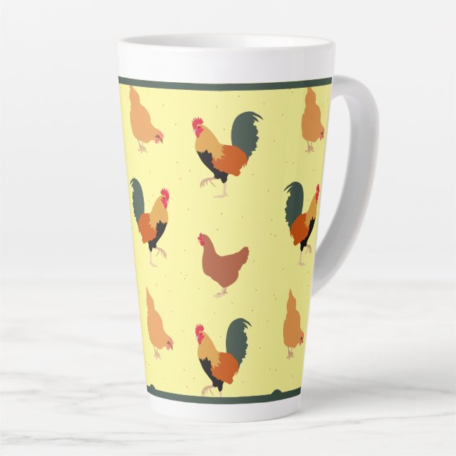 Roosters and Hens Farmhouse Latte Mug (Right Angle)