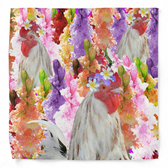 Roosters And HollyHocks, Bandana (Front)