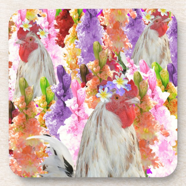 Roosters And HollyHocks, Coasters (Front)