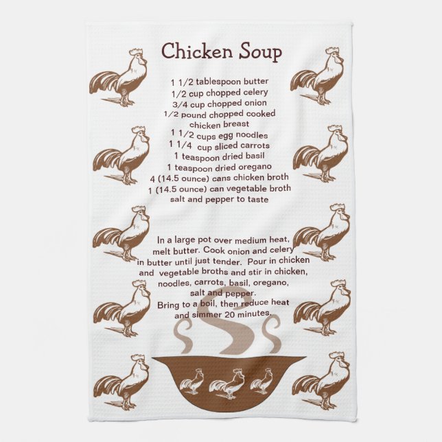 Roosters and Soup Bowl Chicken Soup Recipe Towel (Vertical)