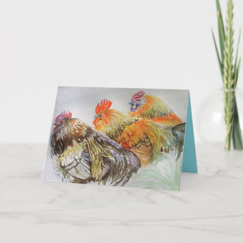 Roosters Cockrel Watercolour Birthday Card