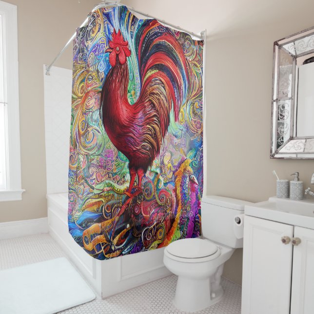 Rooster's Colorful Creations  Shower Curtain (In Situ)