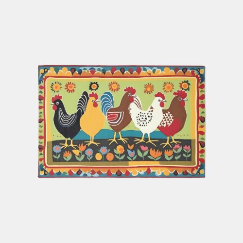Roosters Folk Art  Rug