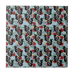Roosters Folk Floral Mexican Pattern  Ceramic Tile