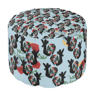 Roosters Folk Floral Mexican Pattern     Pouf