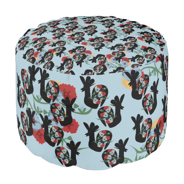 Roosters Folk Floral Mexican Pattern     Pouf (Angled Front)
