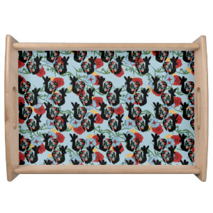 Roosters Folk Floral Mexican Pattern Serving Tray