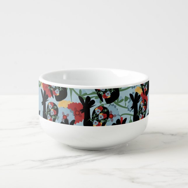 Roosters Folk Floral Mexican Pattern    Soup Mug (Front)