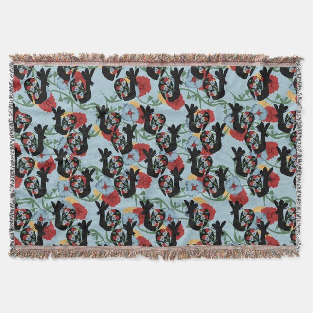 Roosters Folk Floral Mexican Pattern    Throw Blanket (Front)