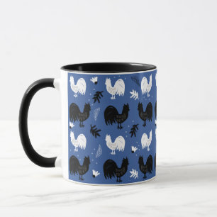 Roosters Hand Drawn Floral Farm Pattern Mug