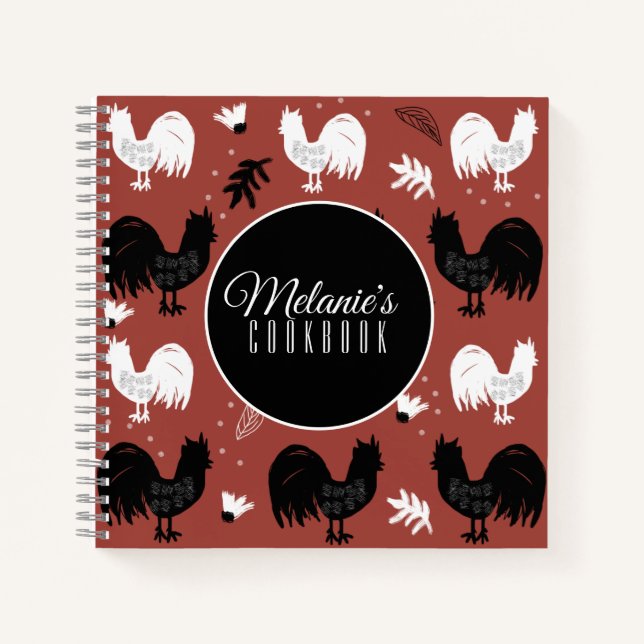 Roosters Hand Drawn Floral Farm Pattern Notebook (Front)