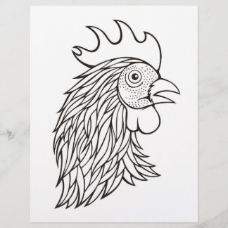 Rooster's Head Coloring Book Page