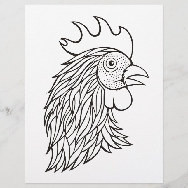 Rooster's Head Coloring Book Page (Front)