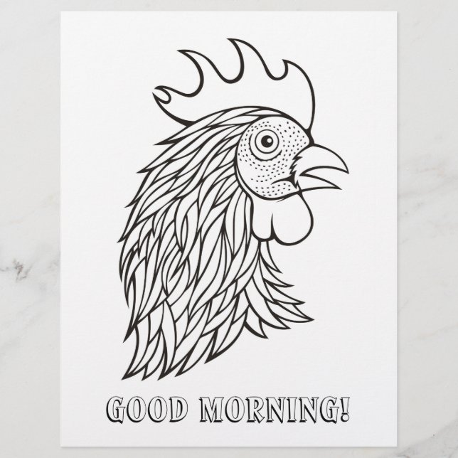 Rooster's Head Coloring Book Page (Front)