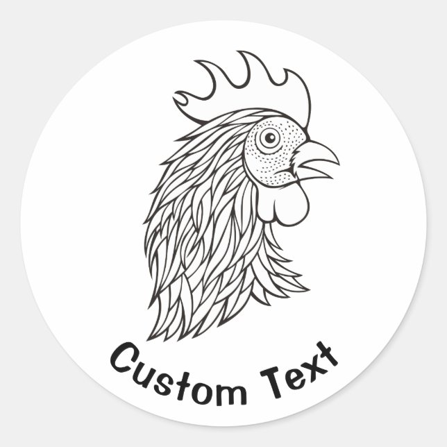 Rooster's Head Line Art Classic Round Sticker (Front)