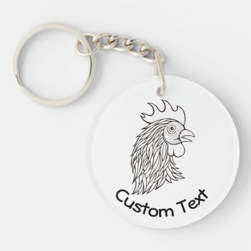 Roosters Head Line Art Keychain