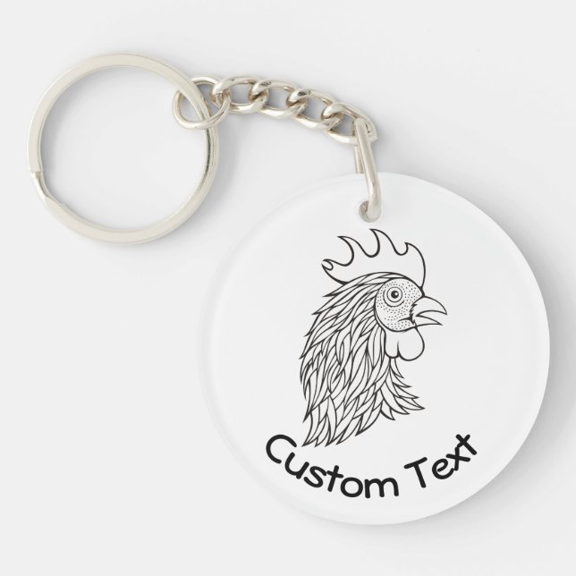Rooster's Head Line Art Keychain (Front)
