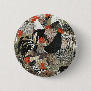 Roosters Hen Illustration by Ito Jakuchu Button