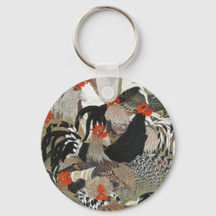 Roosters Hen Illustration by Ito Jakuchu Keychain