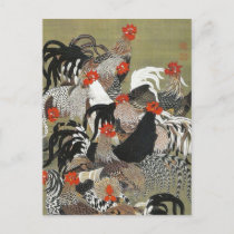 Roosters Hen Illustration by Ito Jakuchu Postcard