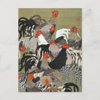 Roosters Hen Illustration by Ito Jakuchu Postcard