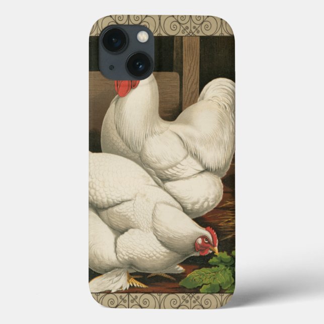 Roosters & Hen outside Hen House with White Border Case-Mate iPhone Case (Back)