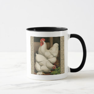 Roosters & Hen outside Hen House with White Border Mug