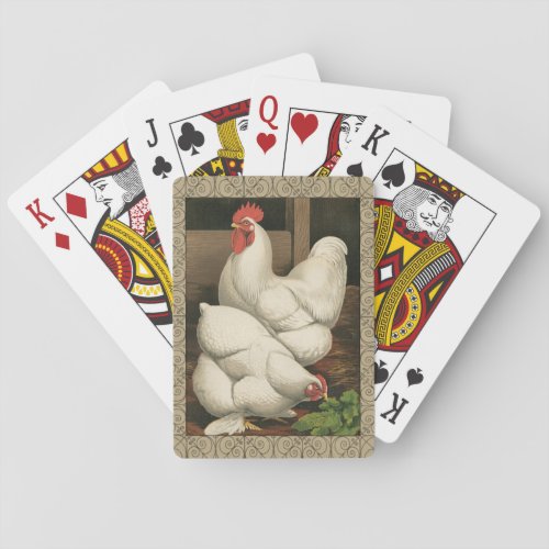 Roosters  Hen outside Hen House with White Border Poker Cards