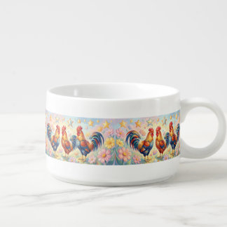 Roosters in garden bowl