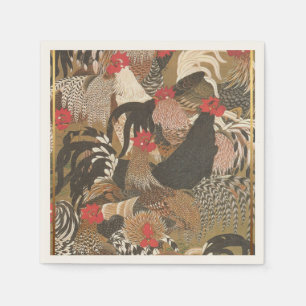 Roosters Japanese painting Rooster Year 2017 Paper Napkins